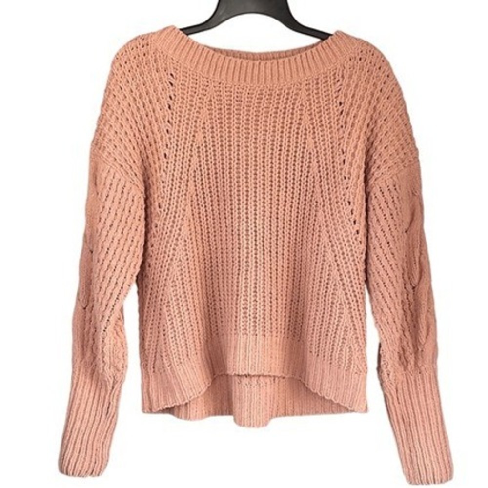 S3 Express‎ Chenille Sweater Cable Knit Sleeve Dusty Rose Pink Boho Plush